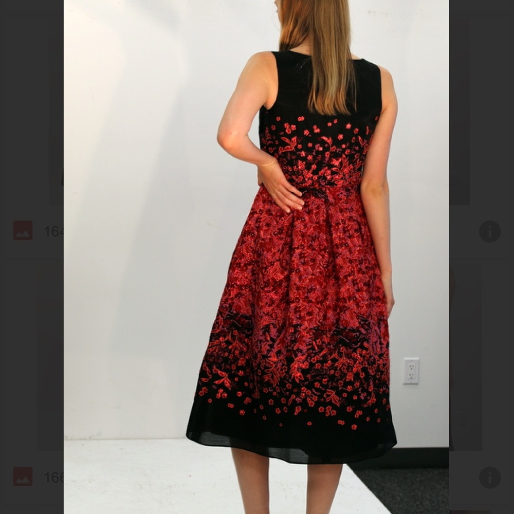 NWT Carlisle Formal Embroidered Black and Red Floral Midi Dress - Picture 8 of 14